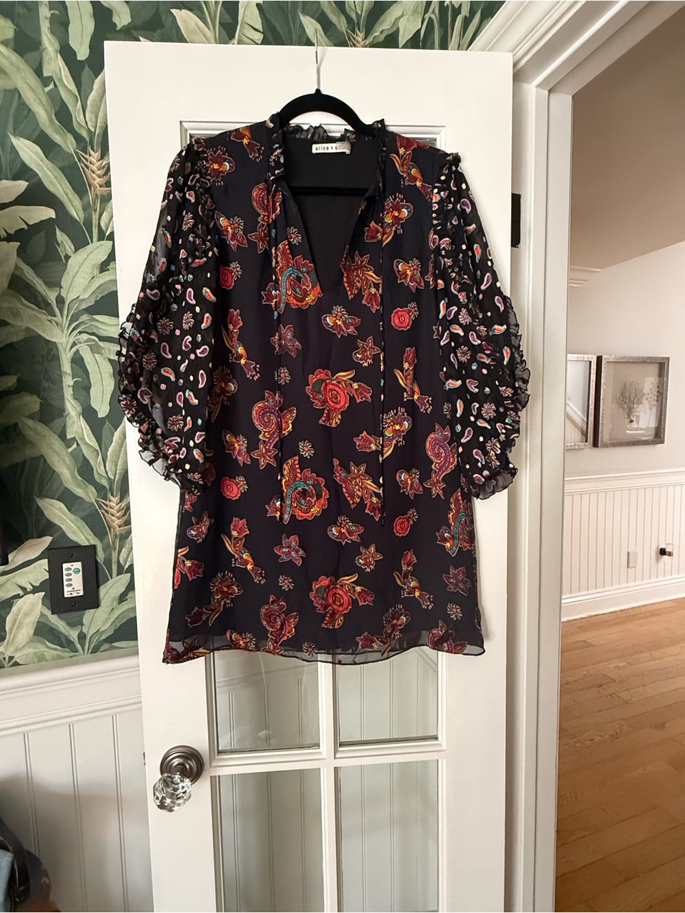 Alice + Olivia Black Layered Dress with Red and Pink Floral Print